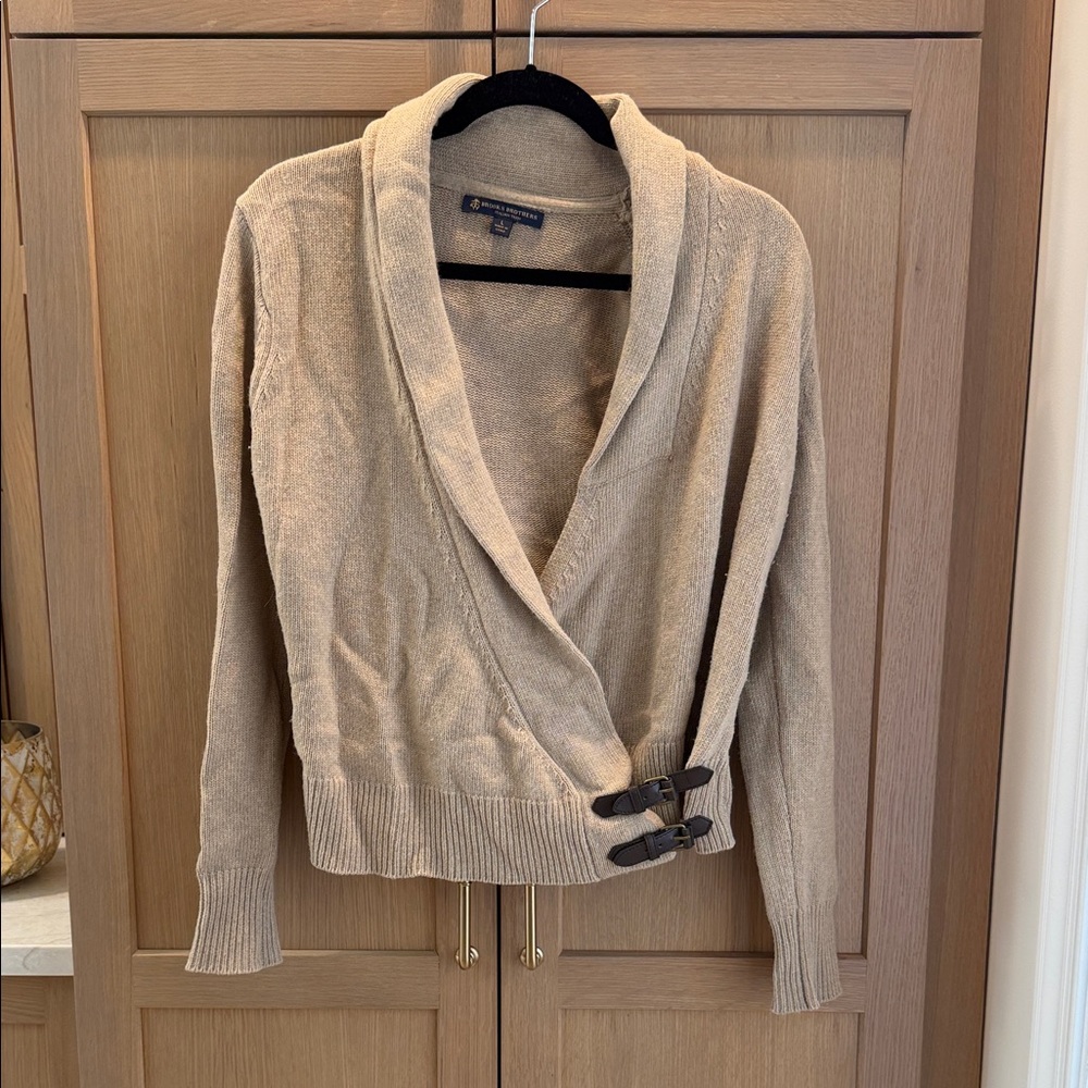Brooks Brothers Beige Shawl Collar Buckle Wrap Cardigan